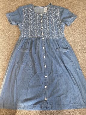 Erika & Co Vintage Blue Button-Front Dress with Embroidered Yoke Women Size M